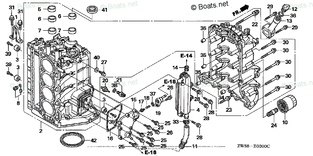 Honda Outboard 2003 OEM Parts Diagram for CYLINDER BLOCK