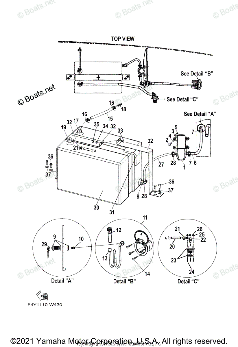 Yamaha Boats 2021 OEM Parts Diagram for Shower Piping