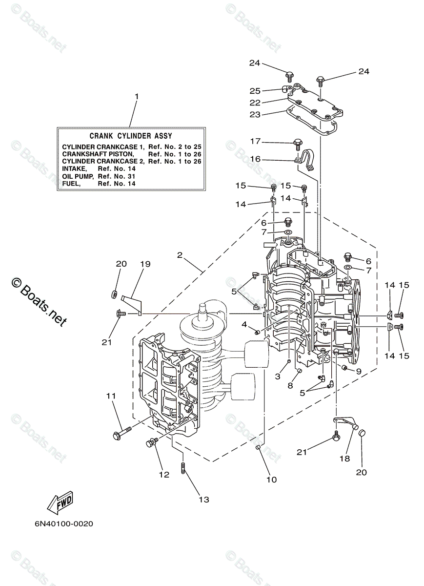 Yamaha Outboard 2001 OEM Parts Diagram for Cylinder Crankcase 1 | Boats.net