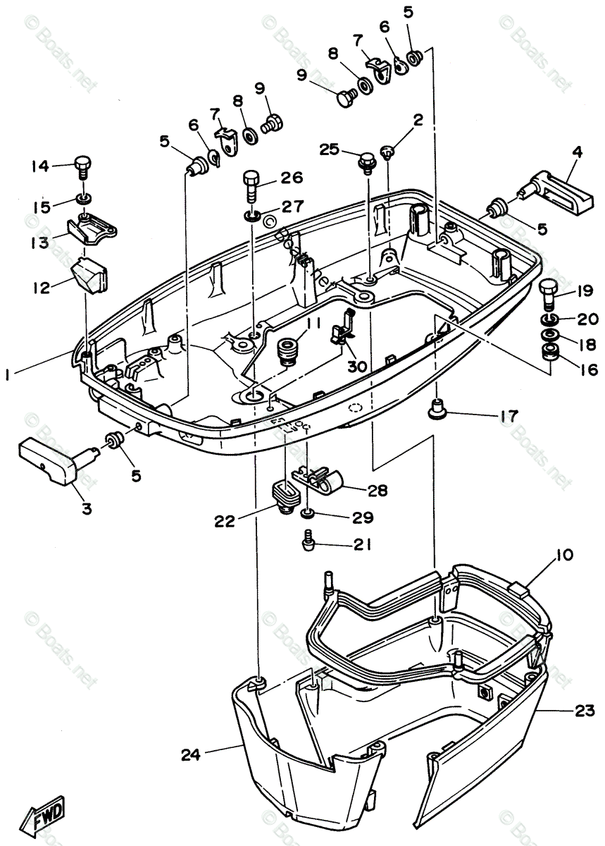 Yamaha Outboard 1996 OEM Parts Diagram for Bottom Cowling | Boats.net