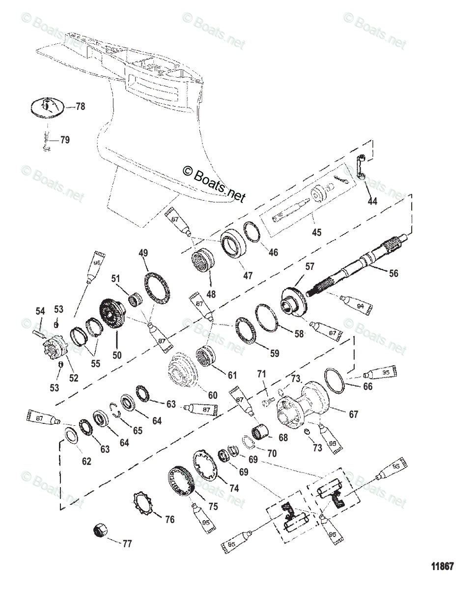 Mercury Outboard 300HP OEM Parts Diagram for Gear Housing, Propeller ...