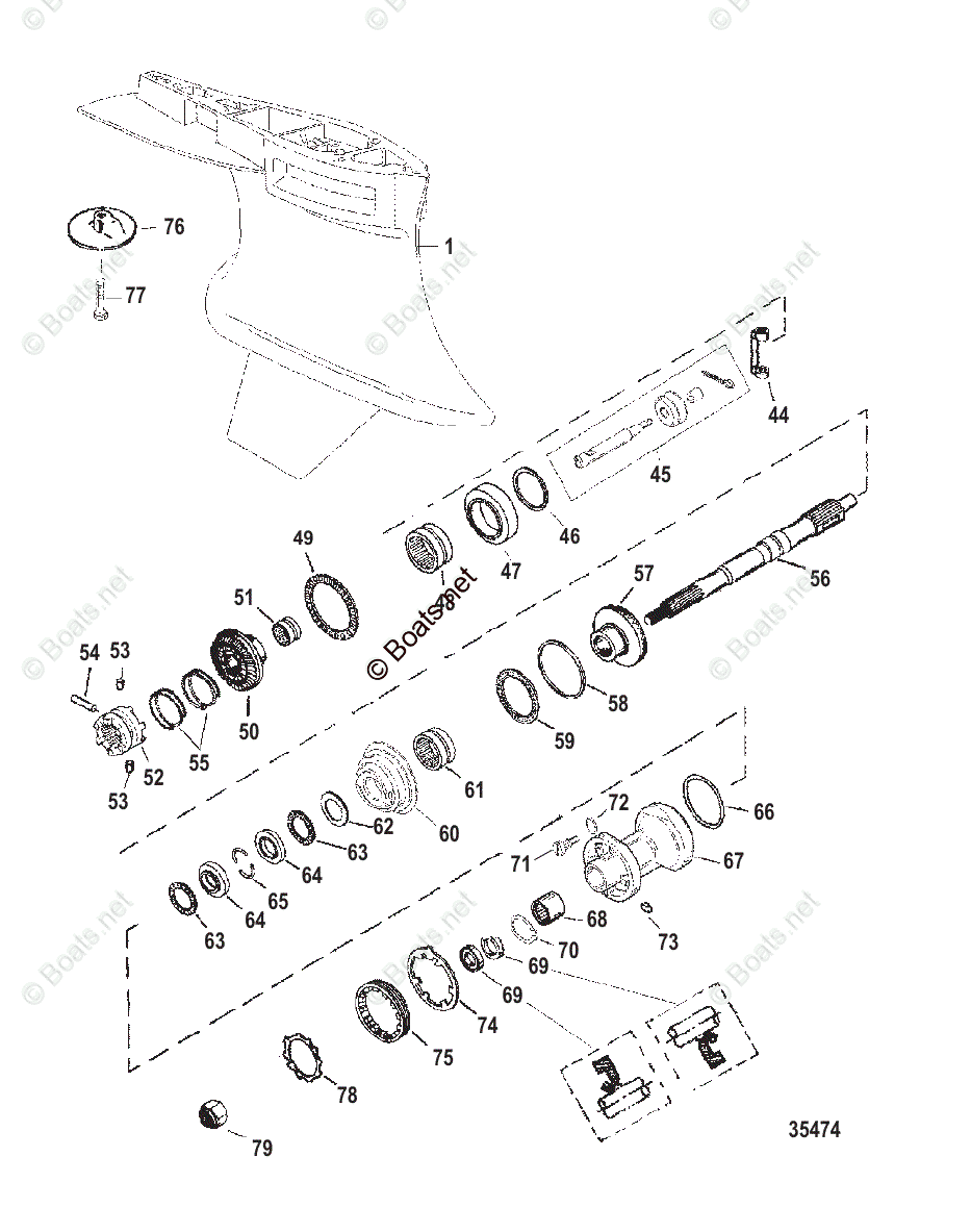 Mercury Outboard 300hp Oem Parts Diagram For Gear Housing, Propeller 