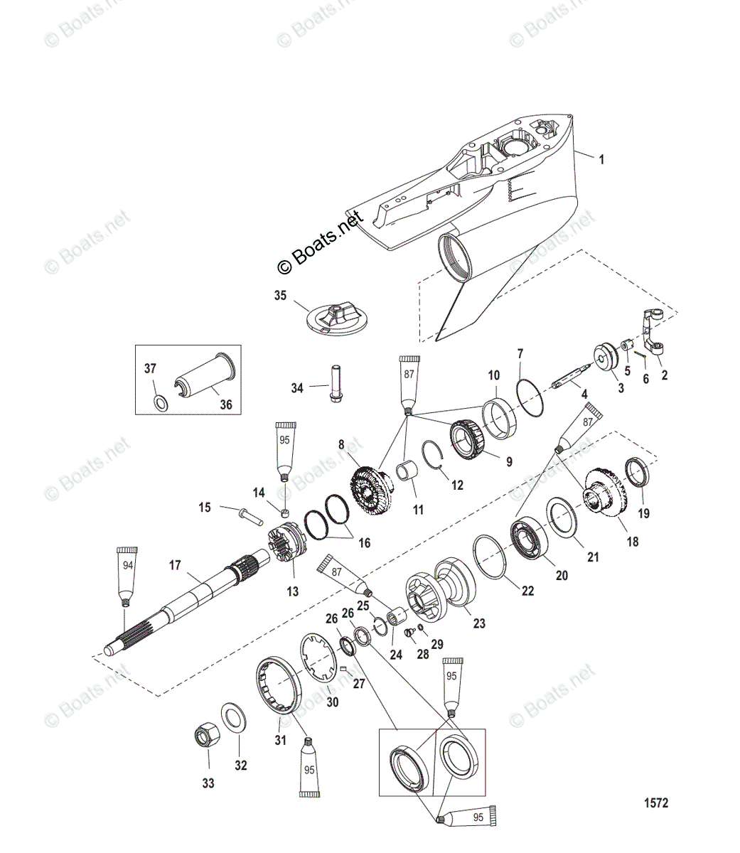 Mercury Outboard 250HP OEM Parts Diagram for GEAR HOUSING (PROPELLER