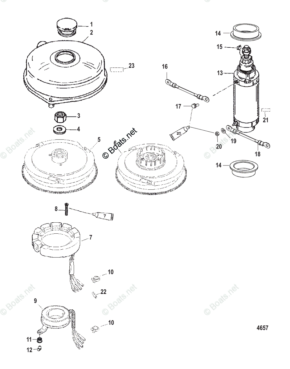 Mercury Outboard 90HP OEM Parts Diagram for Flywheel And Starter Motor