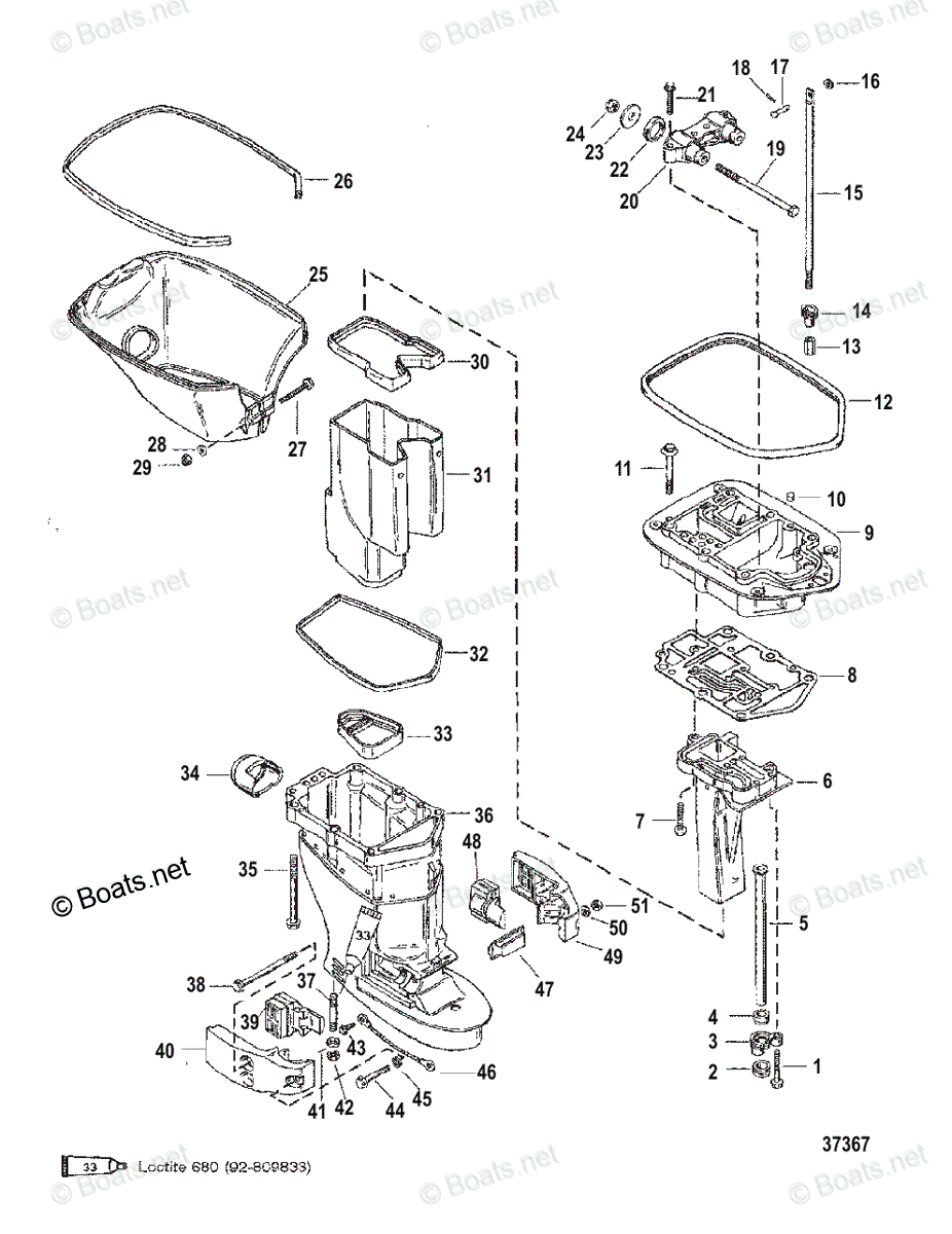 Mercury Outboard 40HP OEM Parts Diagram for DRIVESHAFT HOUSING 1 ...