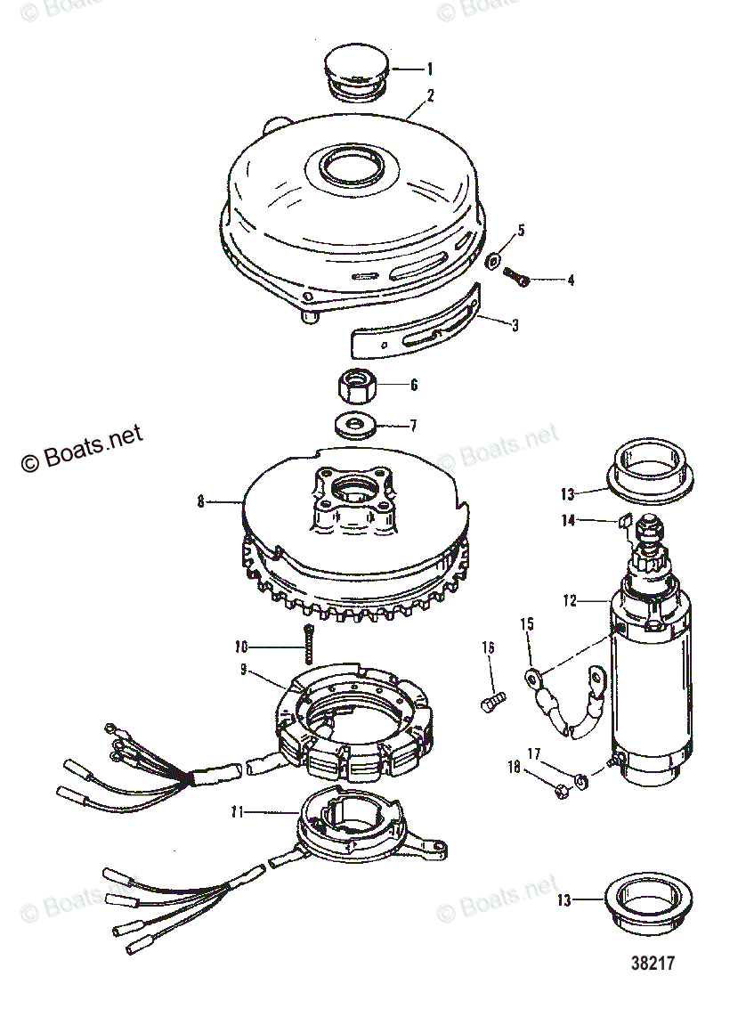 Mercury Outboard 50HP OEM Parts Diagram for Flywheel and Starter Motor