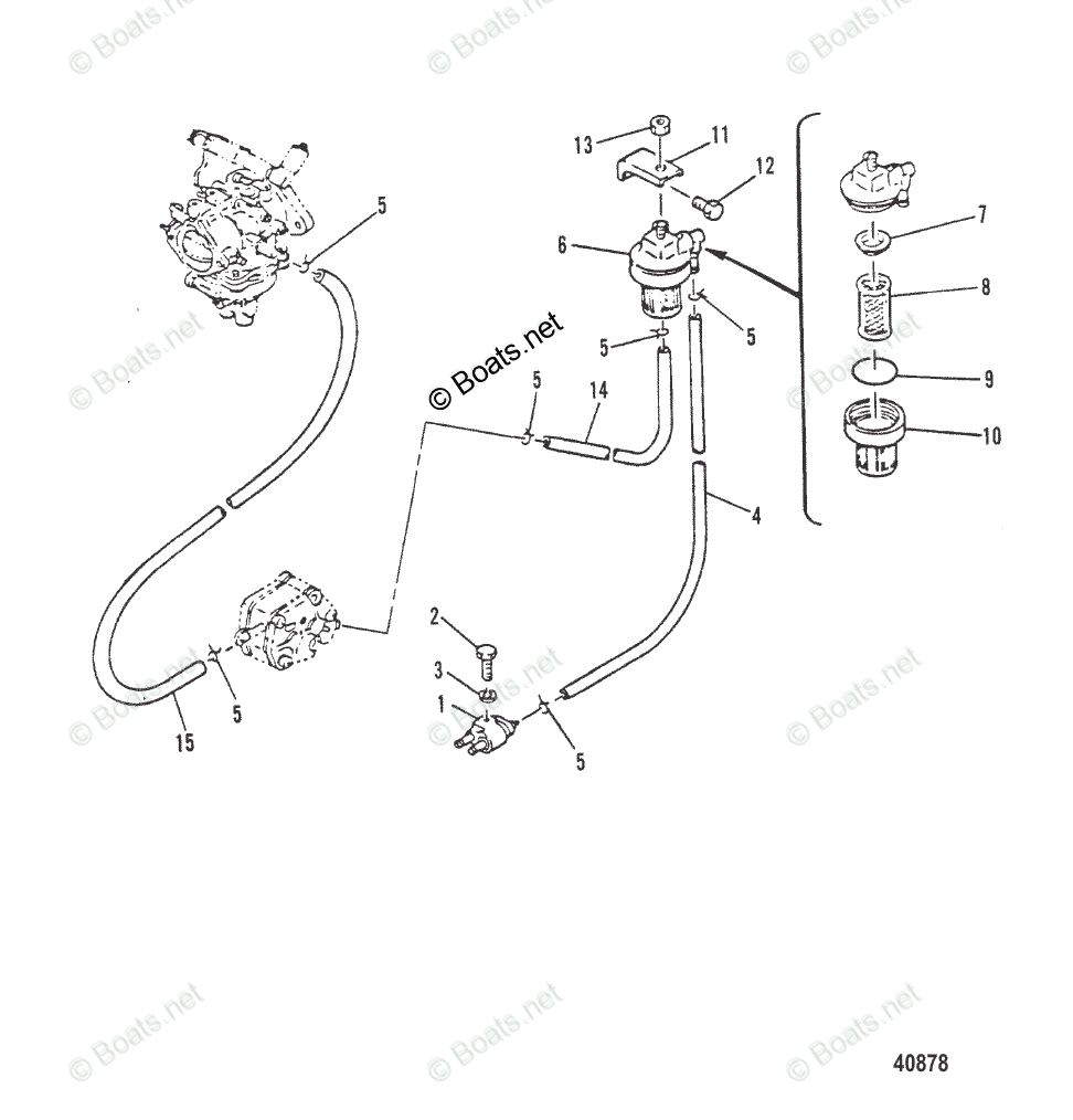 Mercury Outboard 30HP OEM Parts Diagram for Fuel Lines and Filter ...