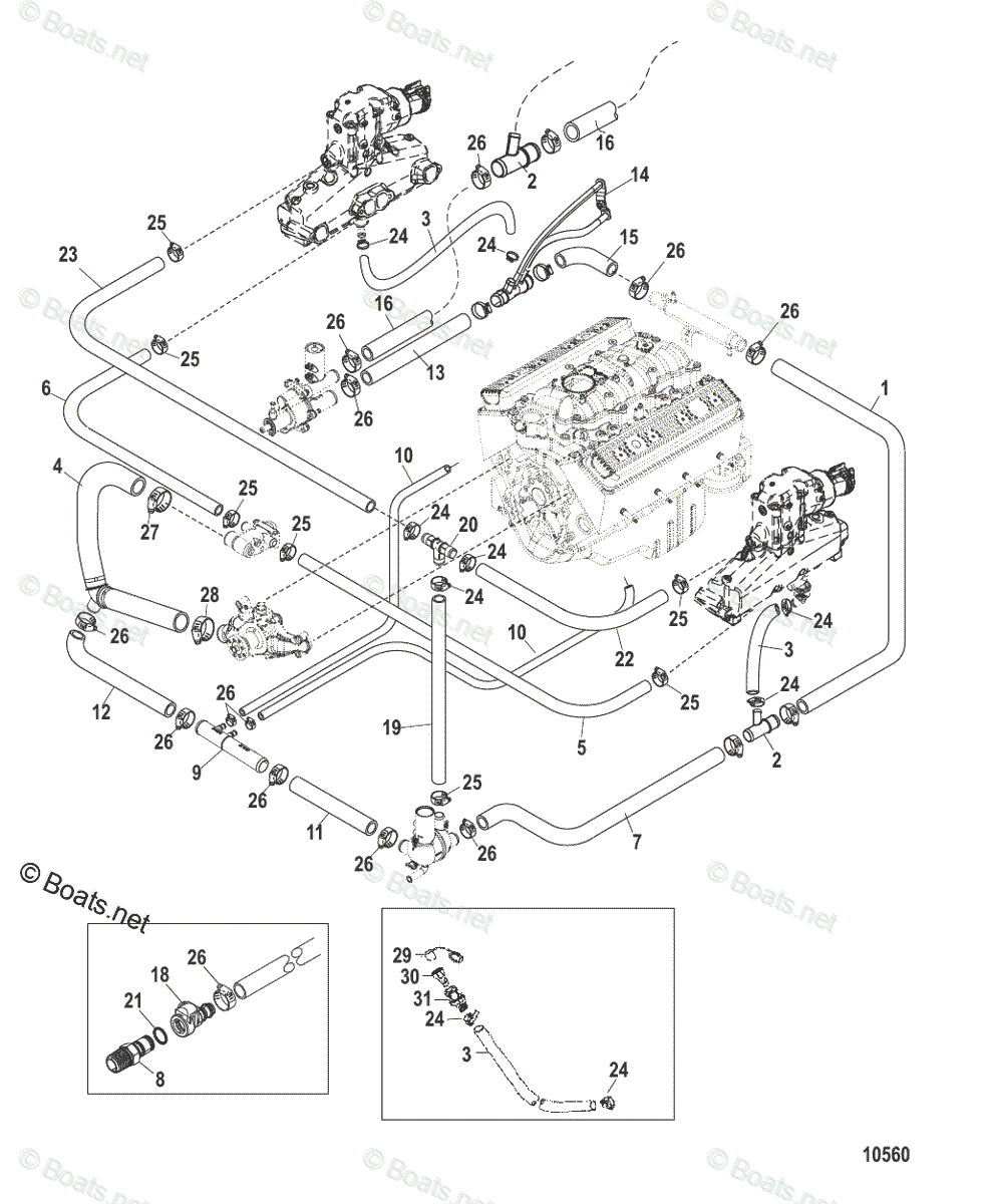 Mercruiser Inboard Gas Engines OEM Parts Diagram for Standard Cooling