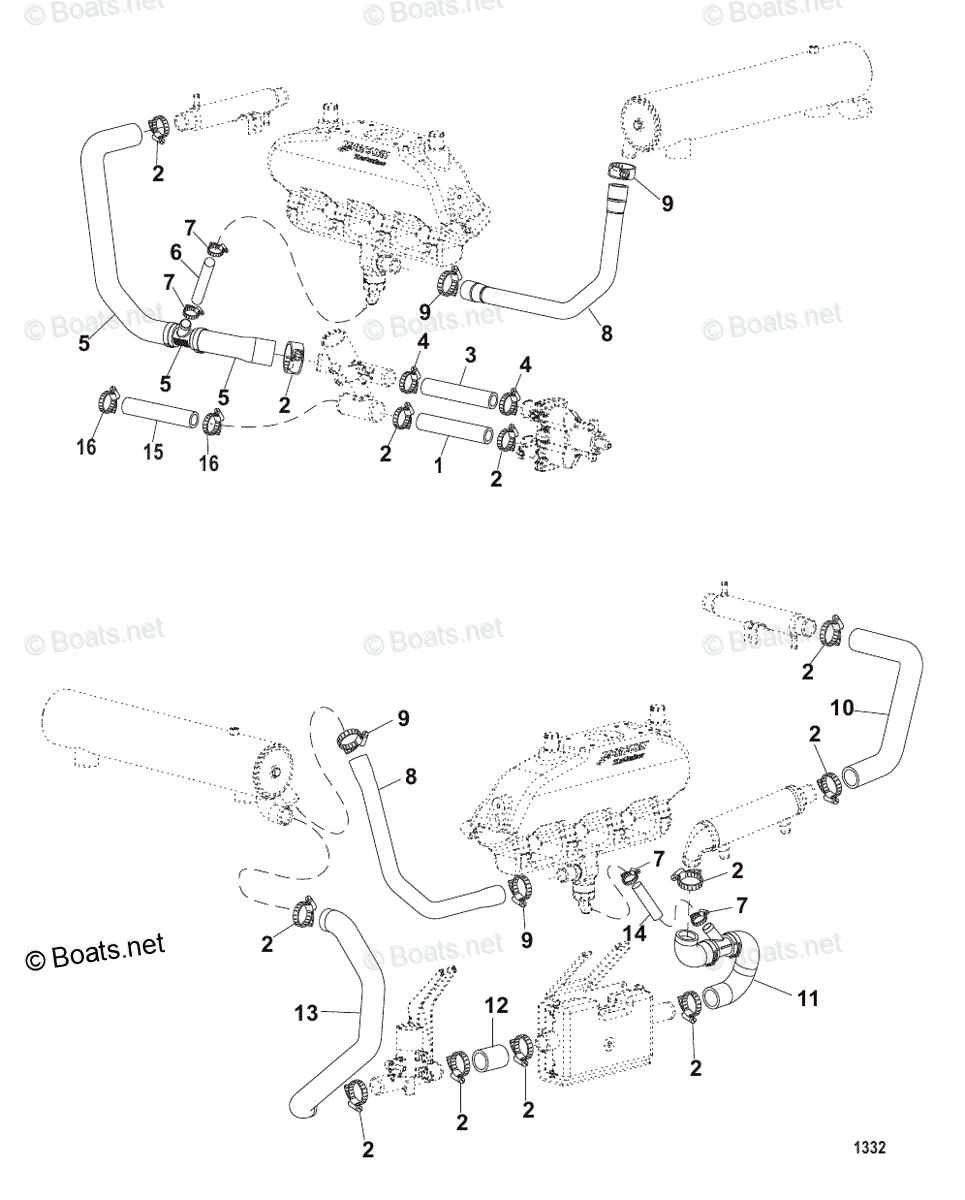 Mercruiser Inboard Gas Engines OEM Parts Diagram for RAW WATER COOLING