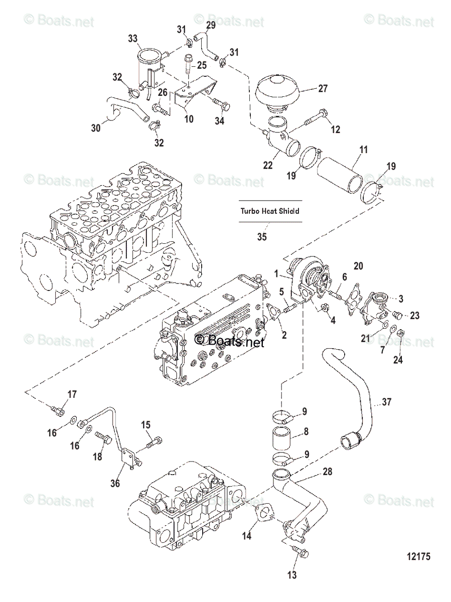 Mercruiser Inboard Diesel Engines OEM Parts Diagram For Turbocharger ...