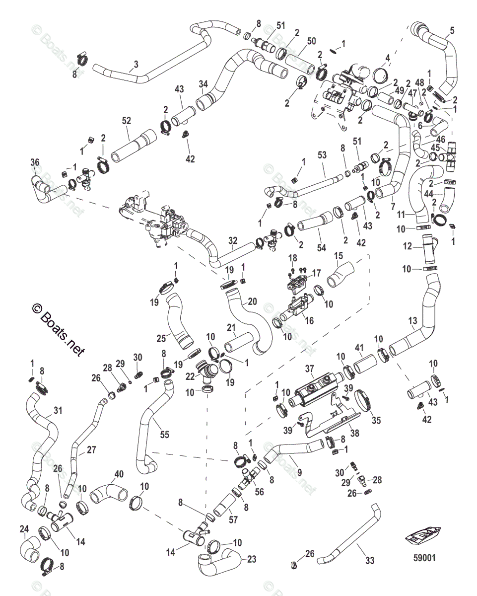 Mercruiser Inboard Gas Engines OEM Parts Diagram For Raw Water Cooling ...