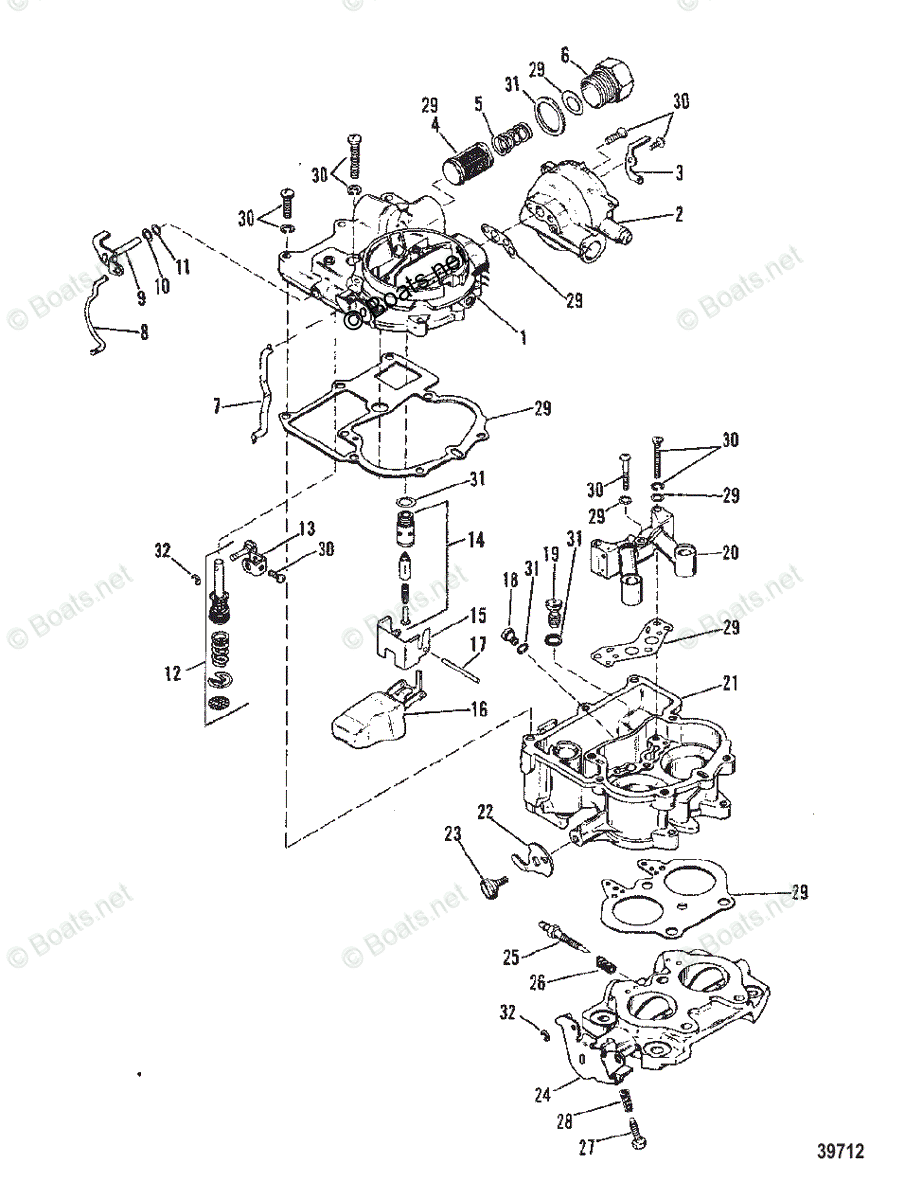 Mercruiser Sterndrive Gas Engines OEM Parts Diagram For CARBURETOR ...