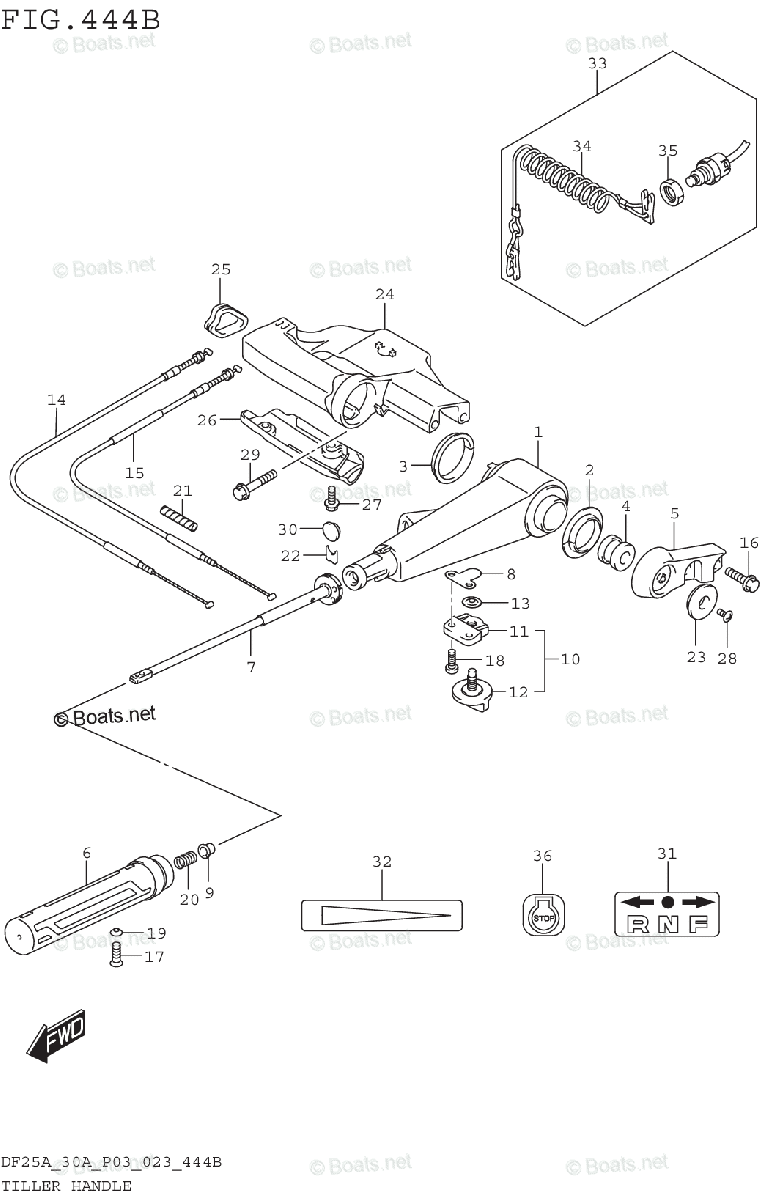 Suzuki Outboard 2023 OEM Parts Diagram for TILLER HANDLE (DF25ATH