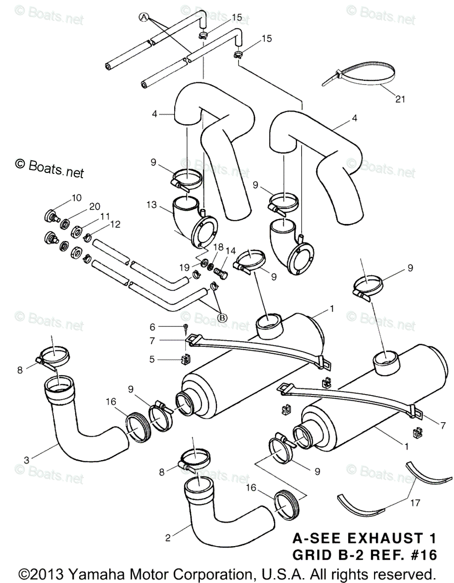 Yamaha Boats 2000 OEM Parts Diagram for Exhaust 2