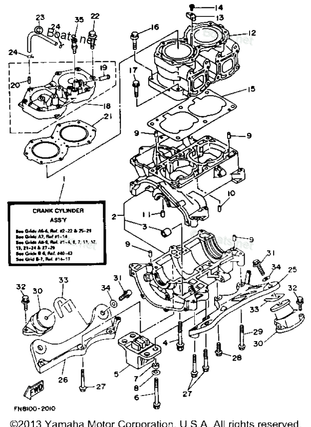 Yamaha Waverunner 1993 OEM Parts Diagram for CYLINDER CRANKCASE | Boats.net