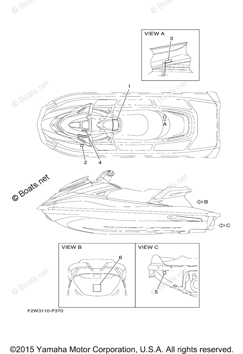 Yamaha Waverunner 2015 OEM Parts Diagram for Important Labels | Boats.net