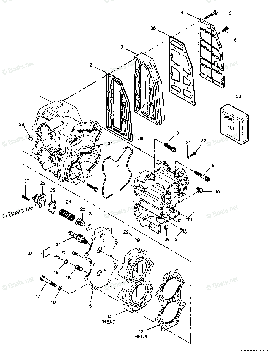 Force Outboard 1990 OEM Parts Diagram for CYLINDER BLOCK, HEAD AND