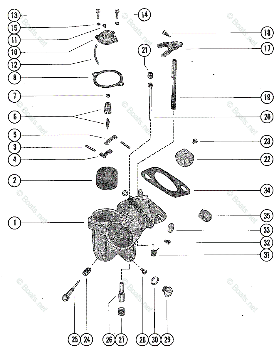 Mercury Outboard 140HP OEM Parts Diagram for Carburetor Assembly