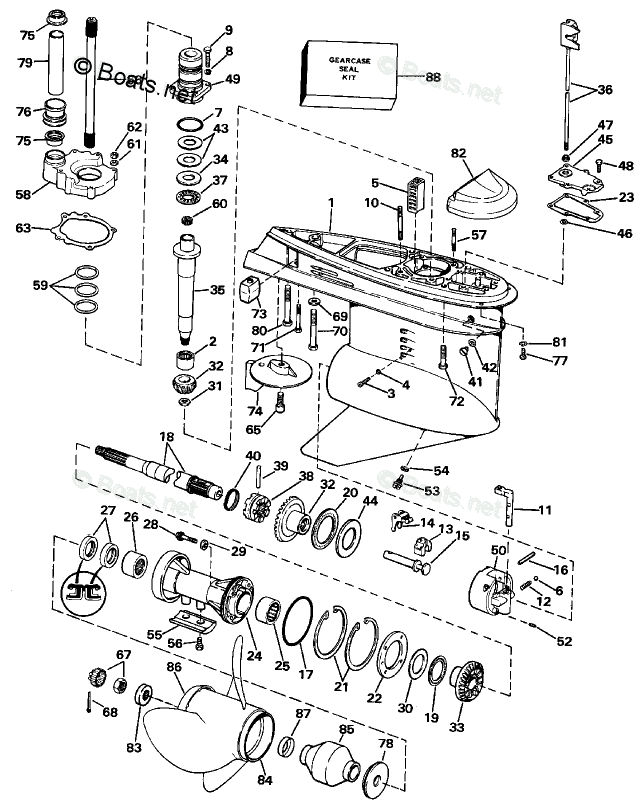 OMC Sterndrive 4.30L 262 CID V6 OEM Parts Diagram for Lower Gearcase ...