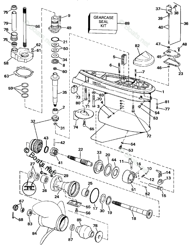 OMC Sterndrive 5.70L 350 CID V8 OEM Parts Diagram for Lower Gearcase ...