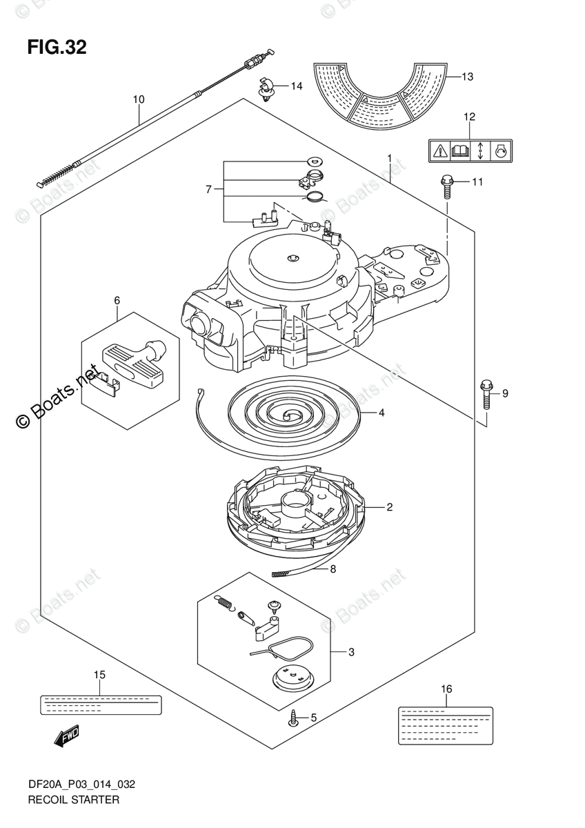 Suzuki Outboard 2014 OEM Parts Diagram for RECOIL STARTER (DF20A P03
