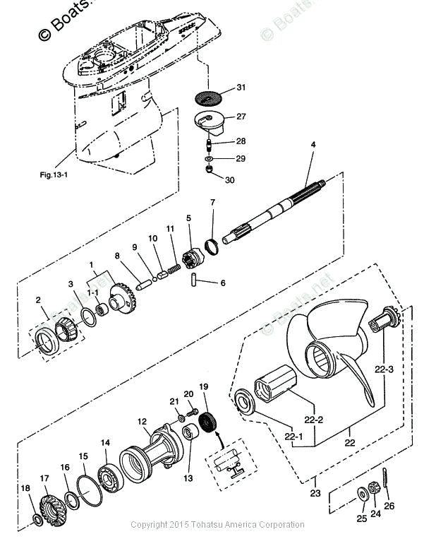 Tohatsu Outboard 2003 OEM Parts Diagram for GEAR CASE PROPELLER SHAFT ...