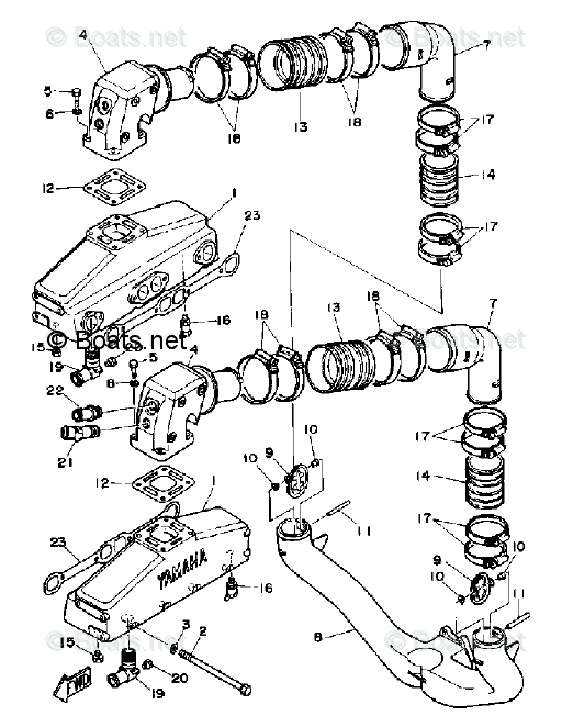 Yamaha Sterndrive 5.0L 305 CID V8 1989 OEM Parts Diagram for Exhaust ...