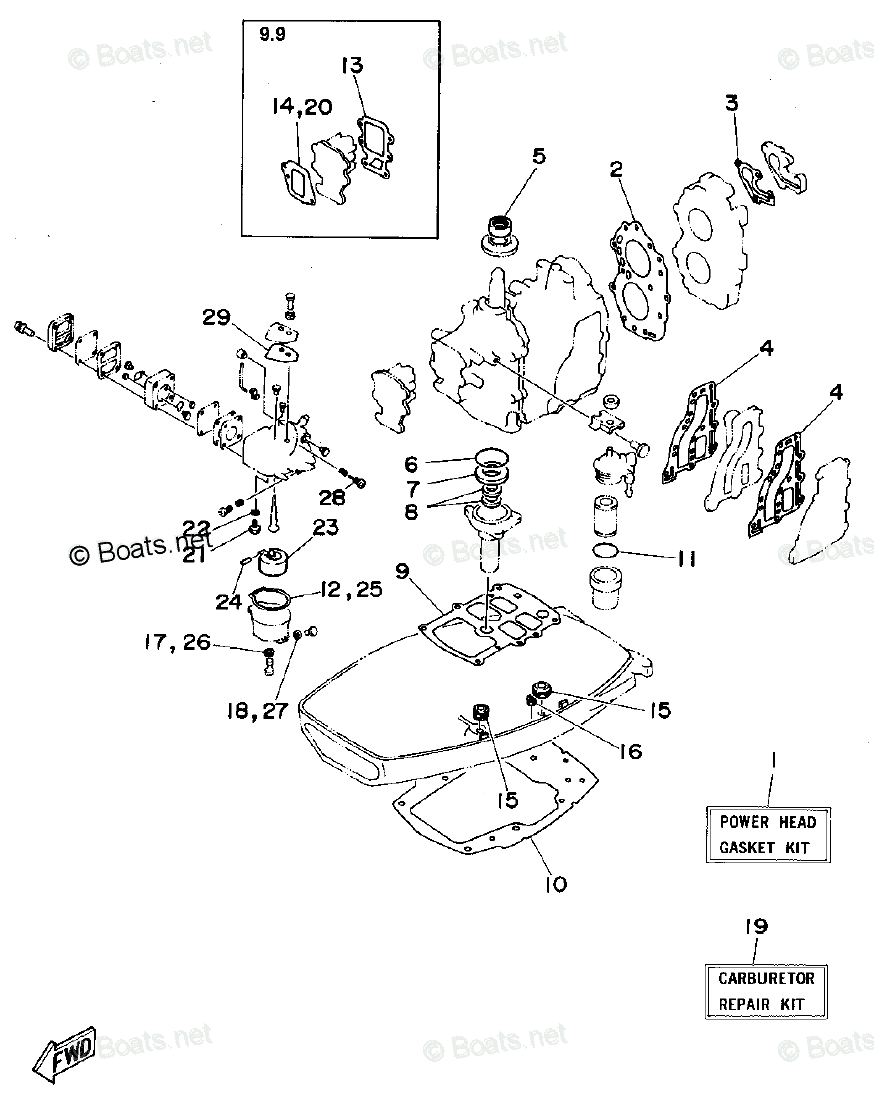 Yamaha Outboard Parts by HP 15HP OEM Parts Diagram for Repair Kit 1