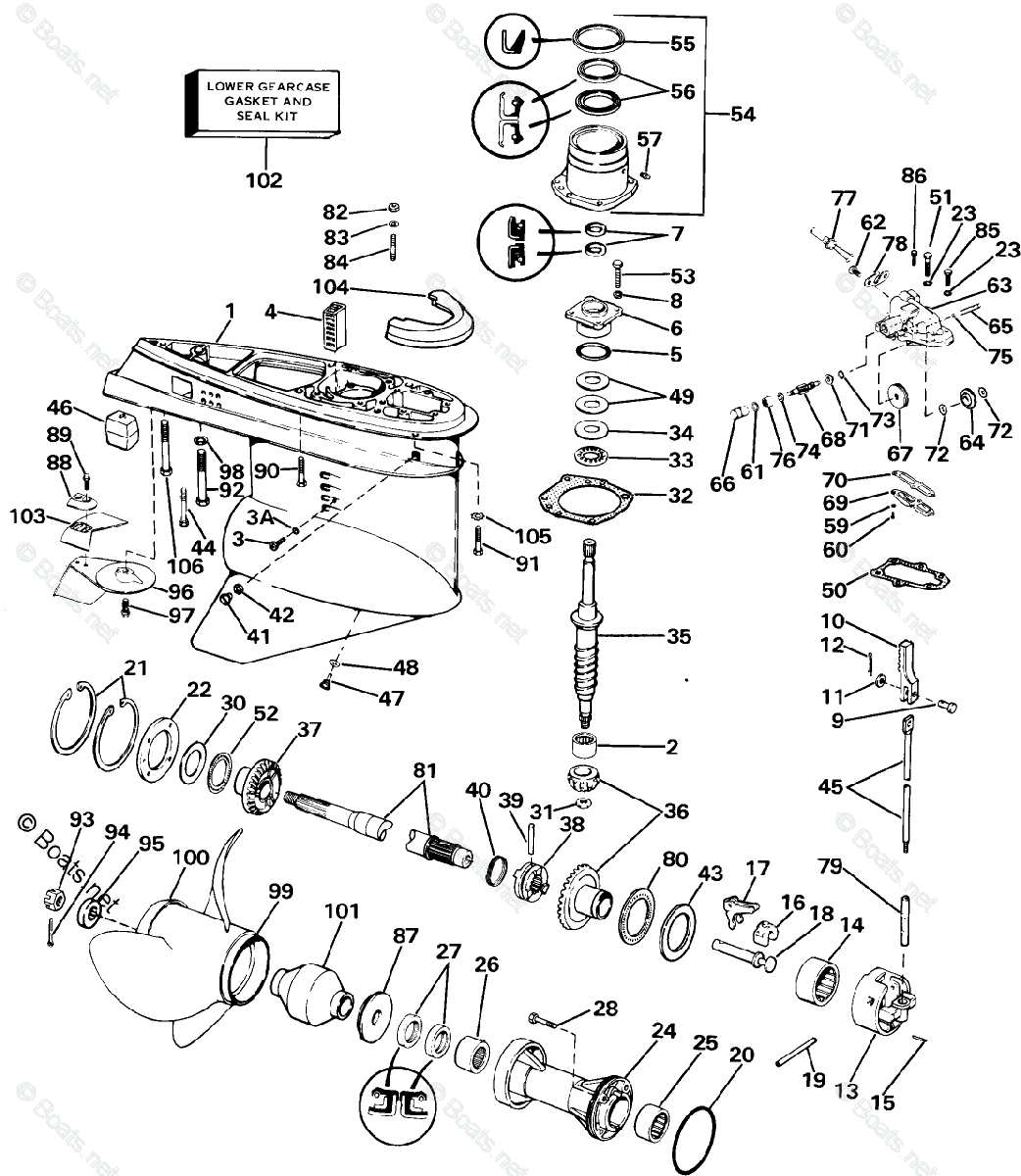 OMC Sterndrive 4.30L 262 CID V6 OEM Parts Diagram for Lower Gearcase ...