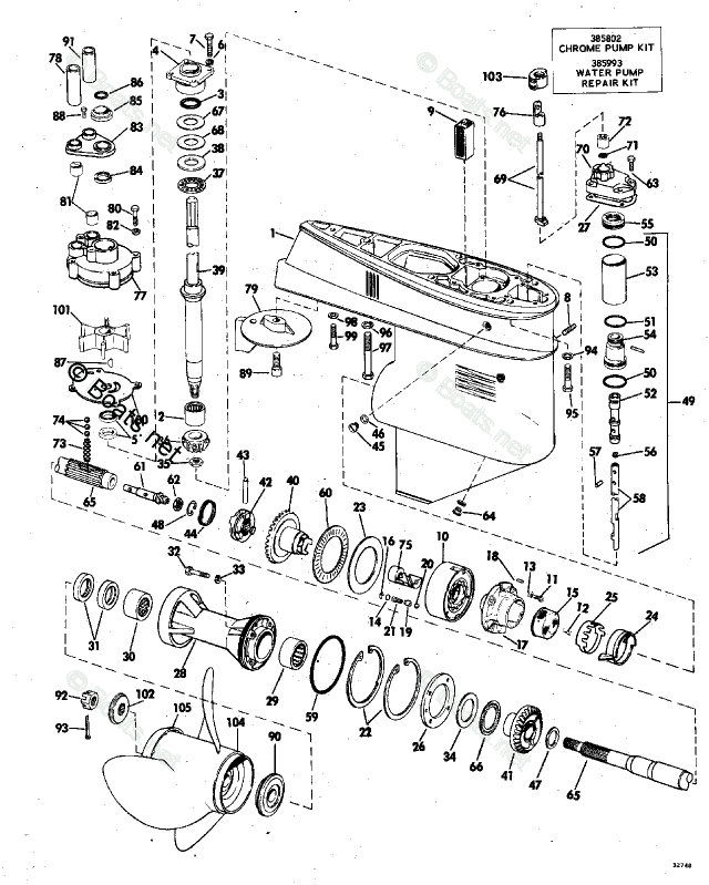 Johnson Outboard 135HP OEM Parts Diagram for Gearcase | Boats.net