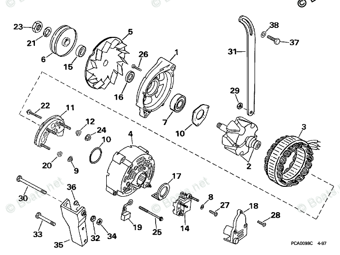 OMC Sterndrive Parts 4.30 Liter OEM Parts Diagram for Alternator
