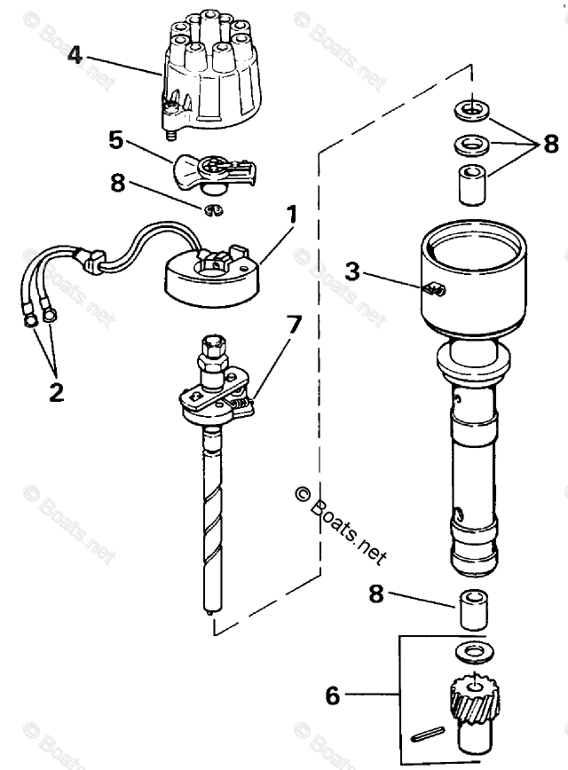 OMC Sterndrive 5.70L 350 CID V8 OEM Parts Diagram for Distributor - 5.7 ...