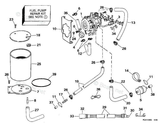 OMC Turbo Jet 115HP OEM Parts Diagram for FUEL PUMP