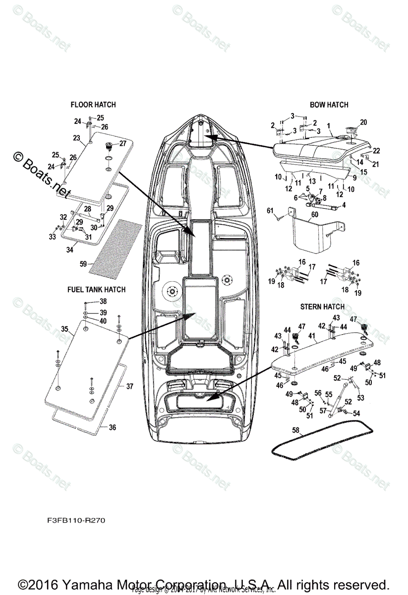 Yamaha Boats 2017 OEM Parts Diagram for Deck Hatch 1 | Boats.net