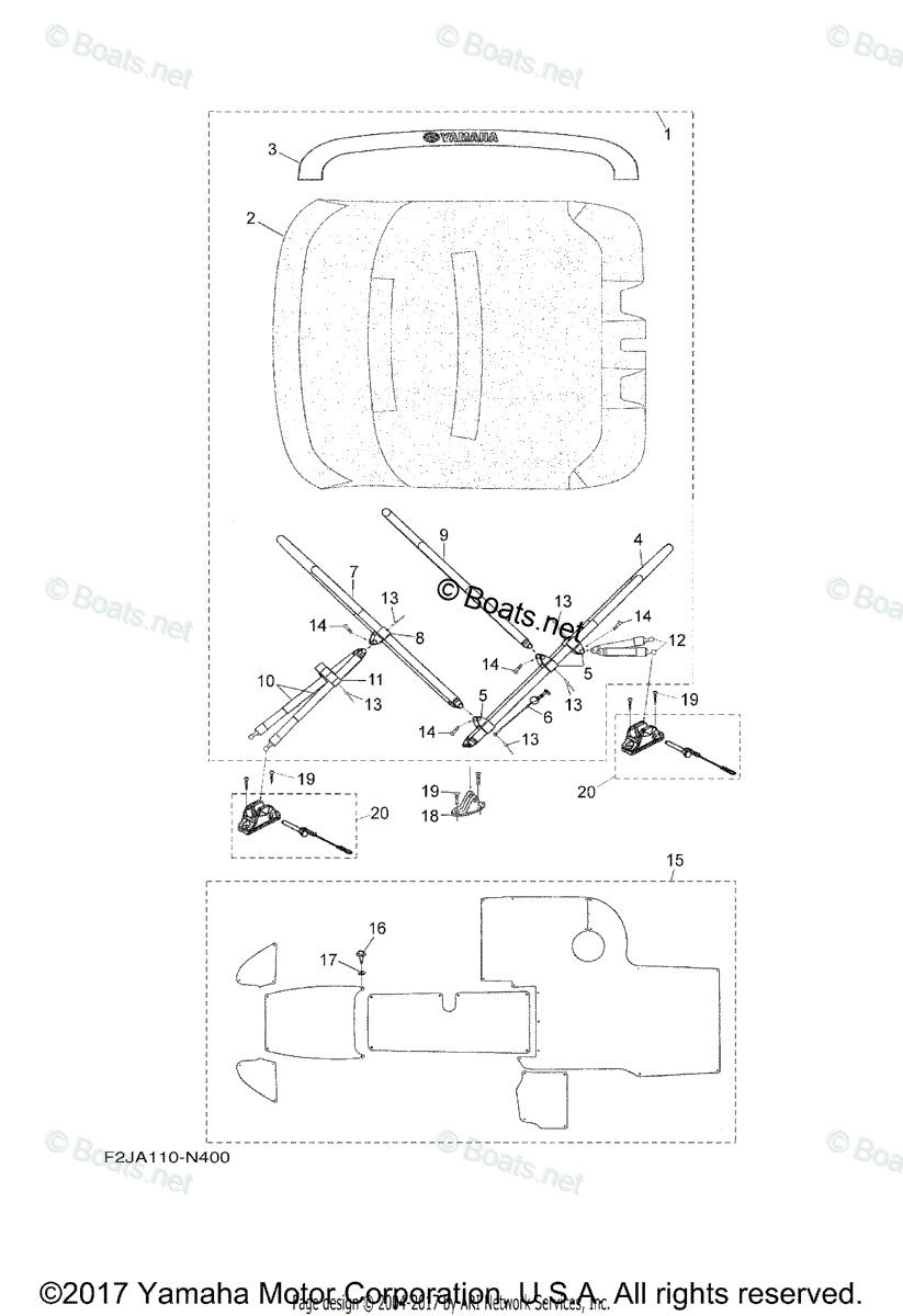 Yamaha Boats 2016 OEM Parts Diagram for Bimini Top Carpet