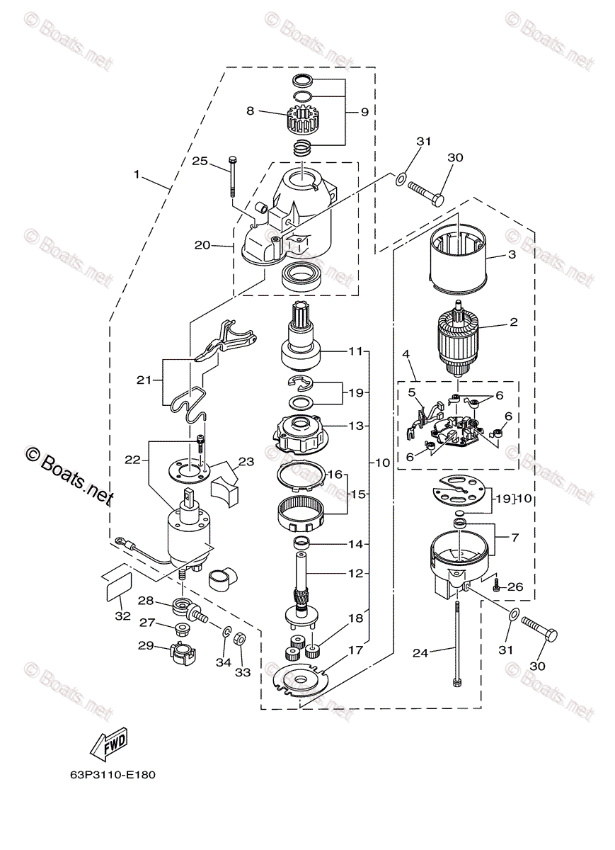 Yamaha Outboard 2005 OEM Parts Diagram for STARTING MOTOR | Boats.net