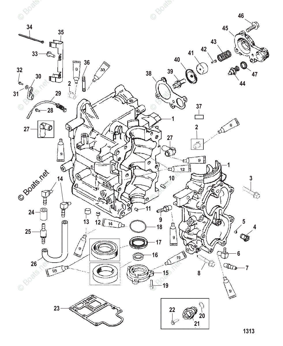 Mercury Outboard 40HP OEM Parts Diagram for CYLINDER BLOCK | Boats.net