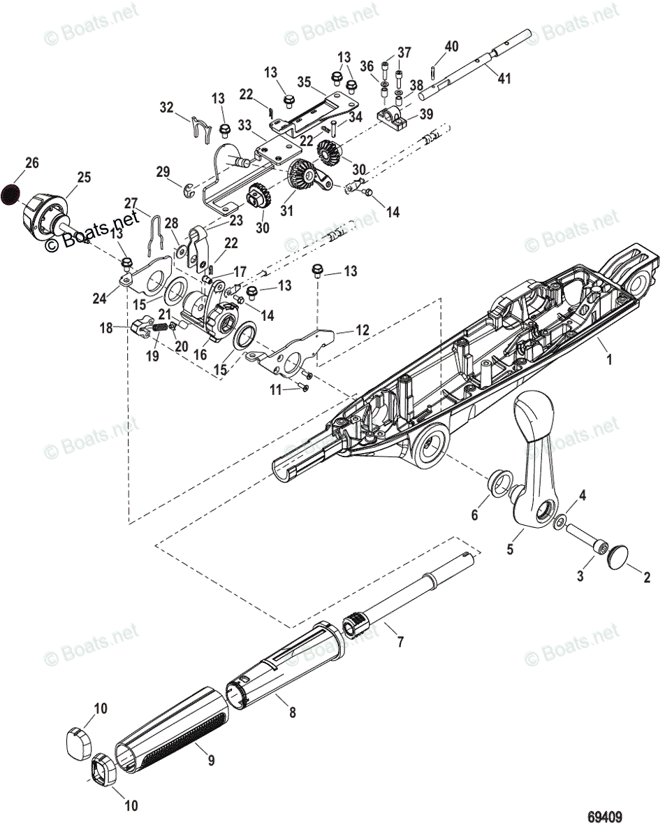 Mercury Outboard 50HP OEM Parts Diagram for Tiller Handle Shift and ...