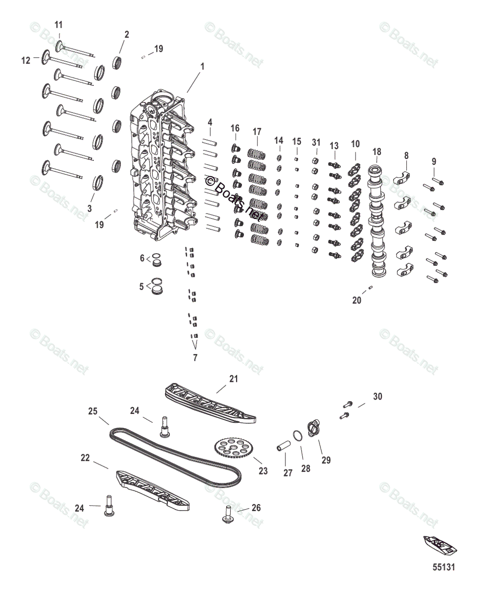 Mercury Outboard 115HP OEM Parts Diagram for Cylinder Head and