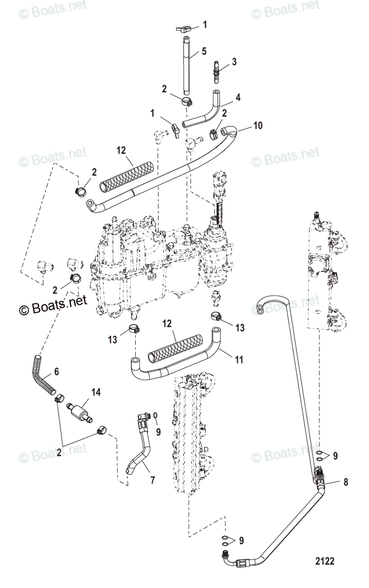 Mercury Outboard 150HP OEM Parts Diagram for Fuel Hoses | Boats.net