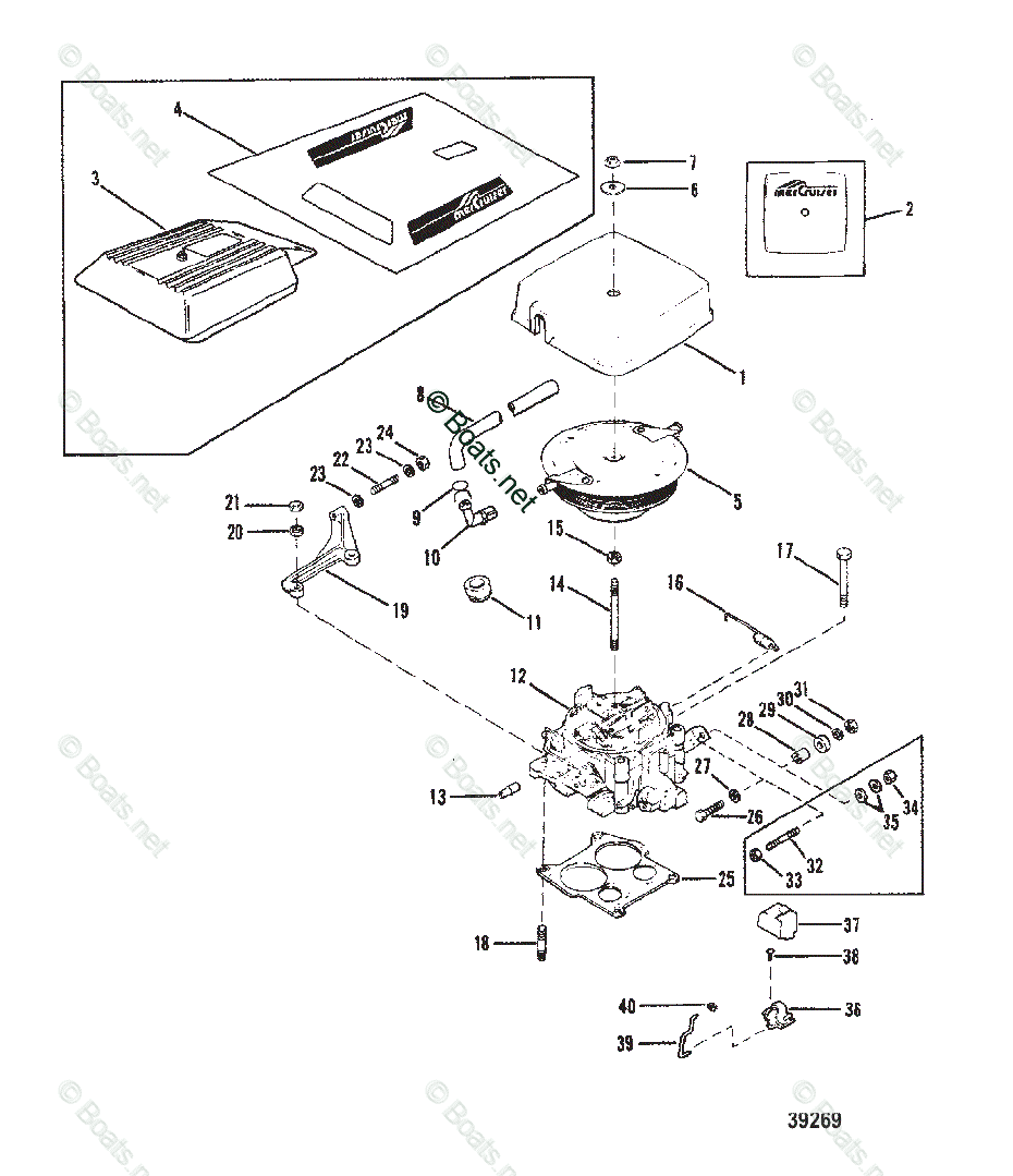 Mercruiser Sterndrive Gas Engines OEM Parts Diagram for CARBURETOR AND