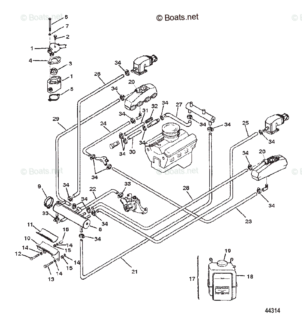 Mercruiser Inboard Gas Engines OEM Parts Diagram For CLOSED COOLING ...