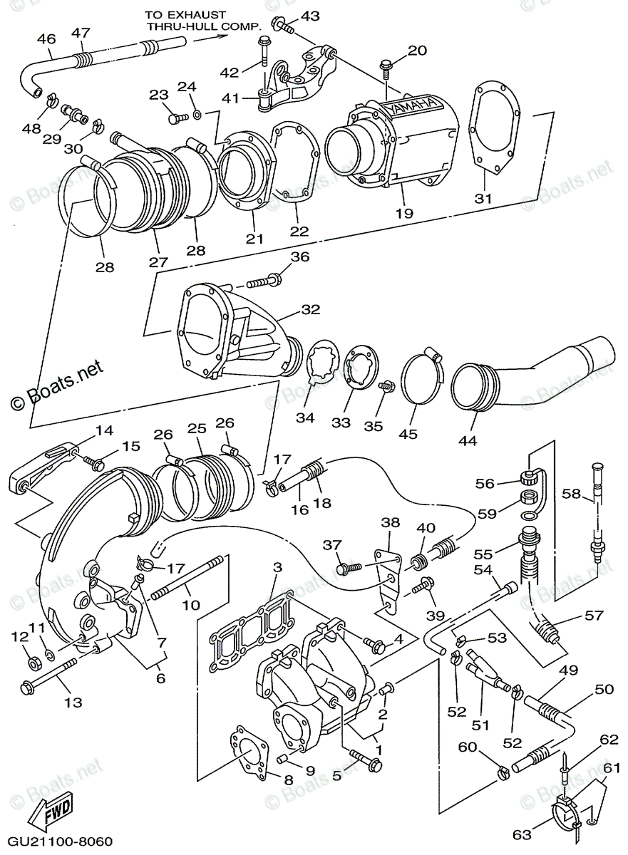 Yamaha Waverunner 1999 OEM Parts Diagram for Exhaust 1
