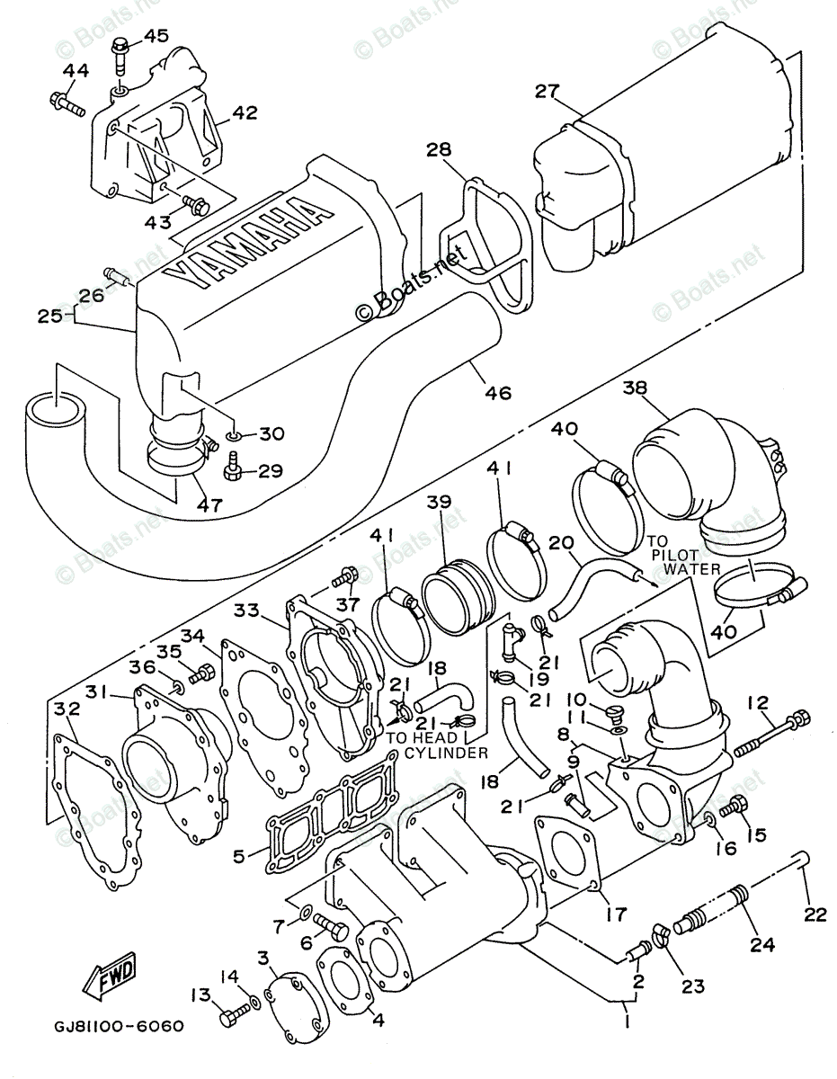 Yamaha Waverunner 1996 OEM Parts Diagram for Exhaust 1