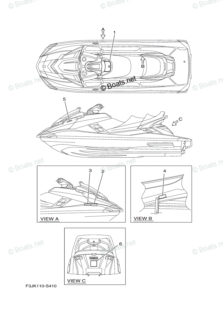 Yamaha Waverunner 2018 OEM Parts Diagram for Important Labels | Boats.net