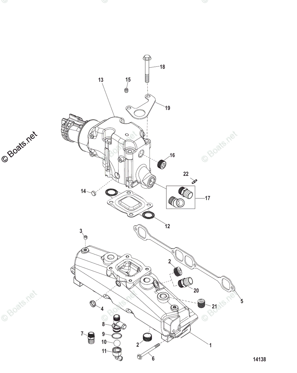 Mercruiser Inboard Gas Engines OEM Parts Diagram for Exhaust Manifold