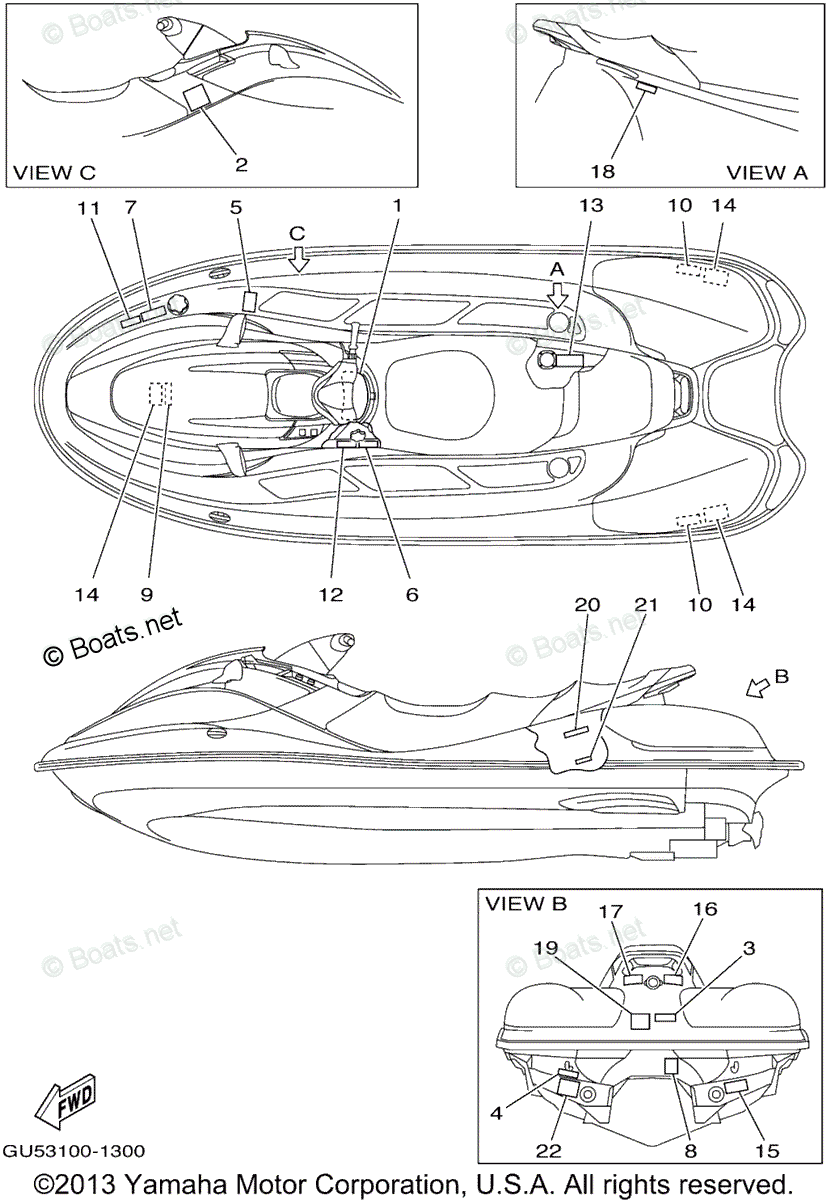 Yamaha Waverunner 2001 OEM Parts Diagram for Important Labels | Boats.net