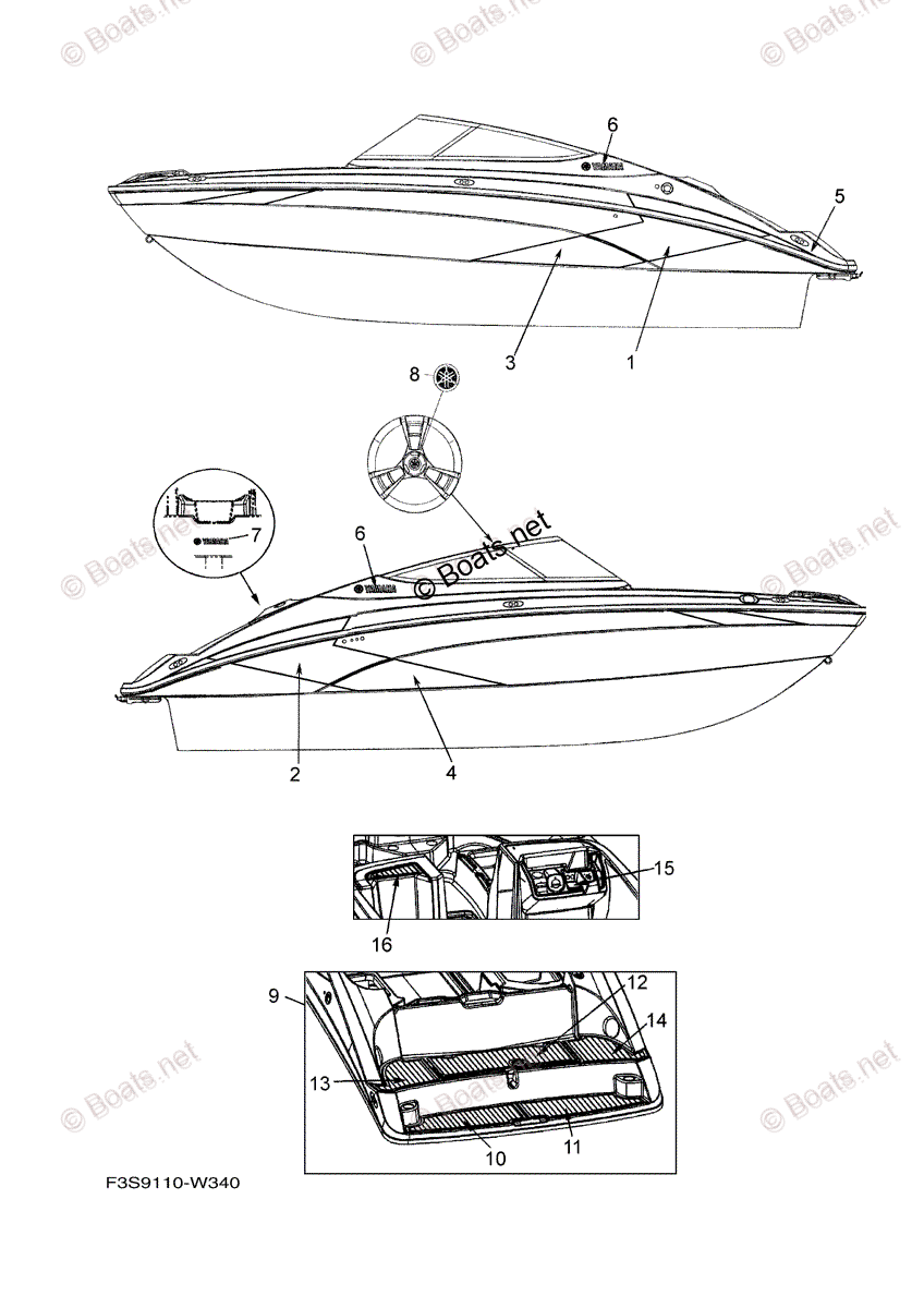 Yamaha Boats 2021 OEM Parts Diagram for Graphics Mats