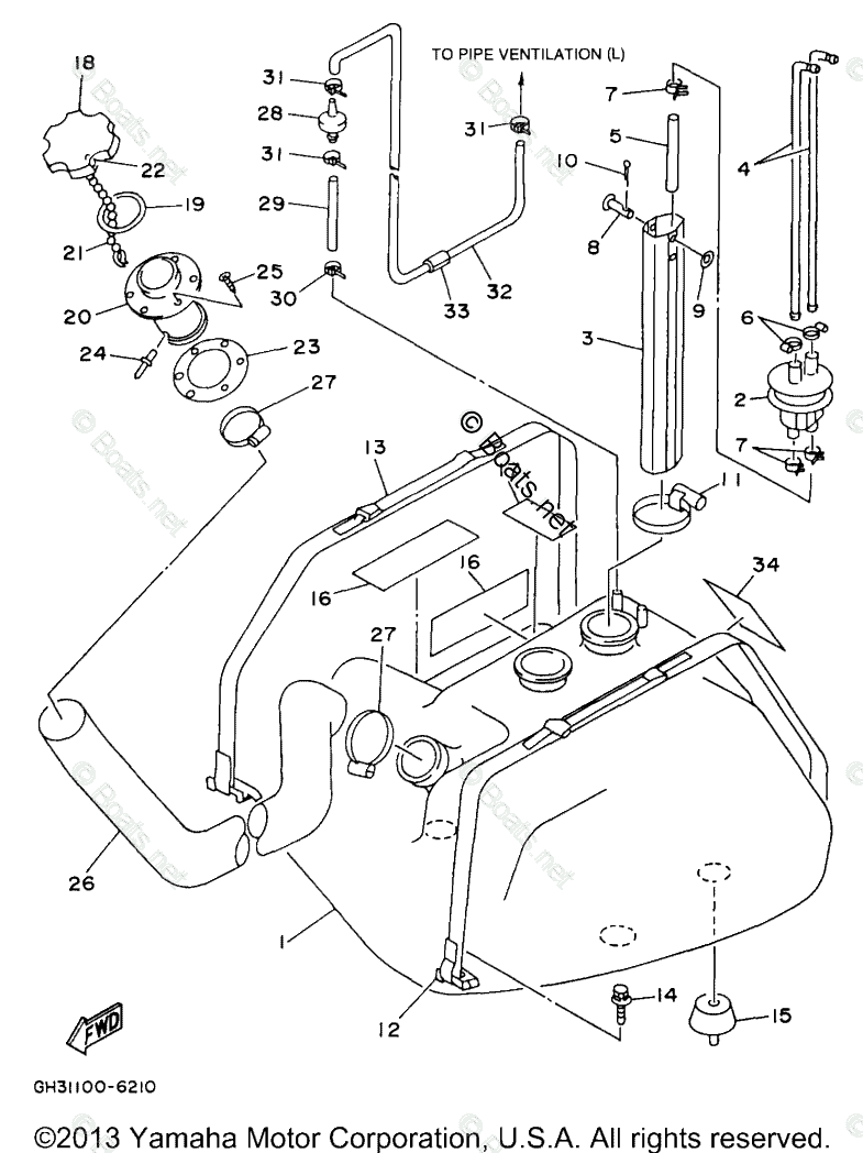 Yamaha Waverunner 1996 OEM Parts Diagram for FUEL TANK