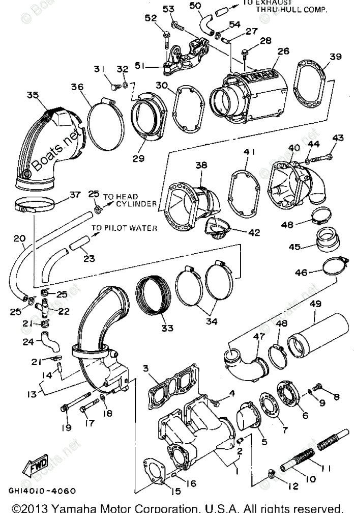Yamaha Waverunner 1994 OEM Parts Diagram for Exhaust 1